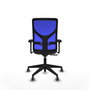 Chaise Motilla Synchro 3 positions tissu Gris foncé Maille Bleu Base pyramidale noire Accoudoir 3D Sans appui-tête Roulettes 65mm pour moquette