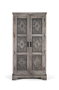 GINER Y COLOMER - Armoire contemporaine en bois de manguier massif gris avec portes sculptées, étagères et barre à vêtements, aménagement intérieur spacieux