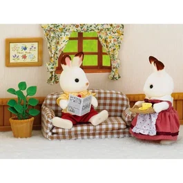 Sylvanian Families - 5013 Salon Papa Lapin Chocolat avec accessoires - Vert - Intérieur - 3 ans et plus