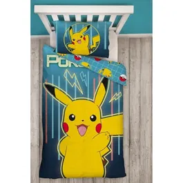 Pokemon - Parure de lit réversible 2 pièces microfibre Pikachu Laser - Housse de couette 140 x 200 cm + Taie 63 x 63 cm