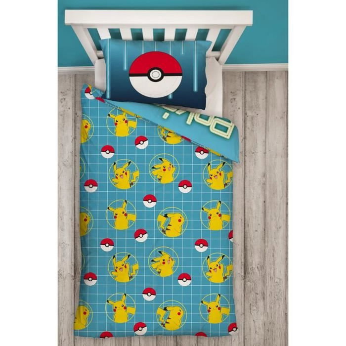 Pokémon Parure de lit réversible Pikachu Laser en microfibre