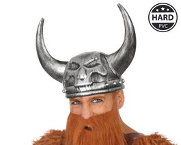 Atosa Casque Viking Argenté avec Cornes et Crâne en Relief