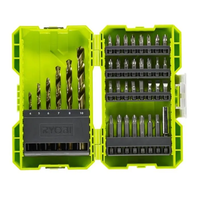Ryobi Coffret Empilable RAK38SDD, 38 Accessoires Perçage et Vissage, Inclut 6 Forets HSS et Porte-Embout Magnétique