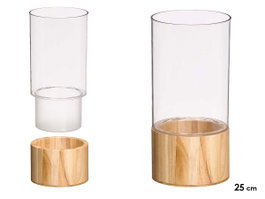 GIFTDECOR Vase Cylindrique en Acrylique avec Base en Bois 12x12x25cm