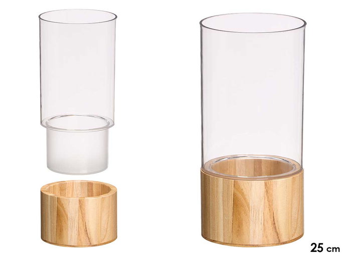 GIFTDECOR Vase Cylindrique en Acrylique avec Base en Bois 12x12x25cm GIFTDECOR Vase Cylindrique en Acrylique avec Base en Bois 12x12x25cm