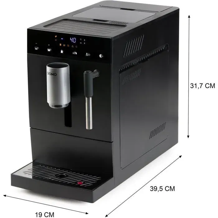 DOMO DO1150K Machine à Expresso Automatique avec Broyeur - 1350 W - 19 bar - Écran Tactile - 1,1 L - Noir