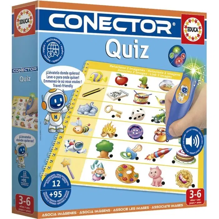 Educa Conector Quiz - Jeu éducatif format livre avec 90 questions, 12 thèmes - Des 3 ans
