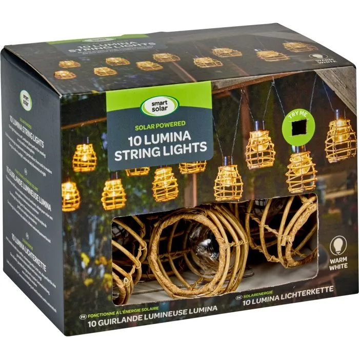 SMART SOLAR Lumina Guirlande lumineuse solaire 10 LEDs faux rotin naturel