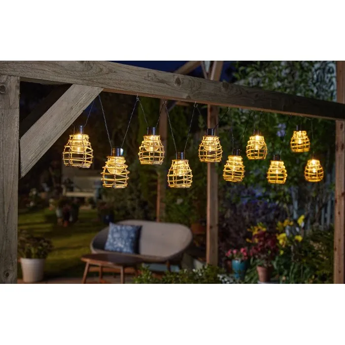 SMART SOLAR Lumina Guirlande lumineuse solaire 10 LEDs faux rotin naturel