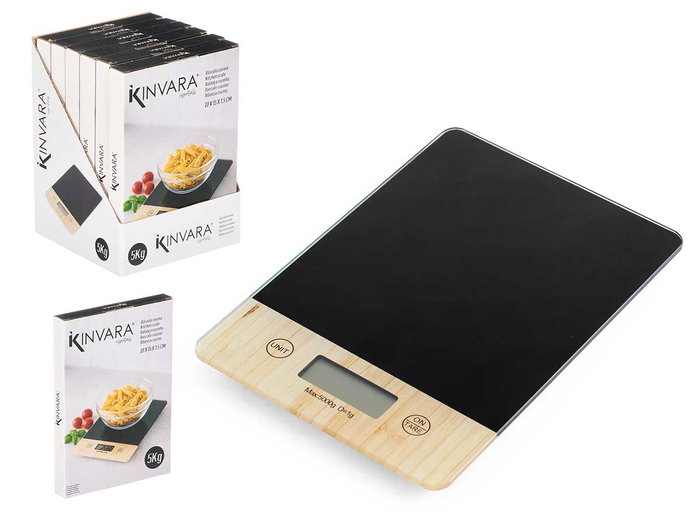 Kinvara Balance numérique 5 kg, verre trempé et plastique, 22 x 1,5 x 15 cm (Set de 12) Kinvara Balance numérique 5 kg, verre trempé et plastique, 22 x 1,5 x 15 cm (Set de 12)