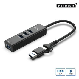 MicroConnect Hub USB 3.0 Premium 4 ports avec connecteurs USB-C et A