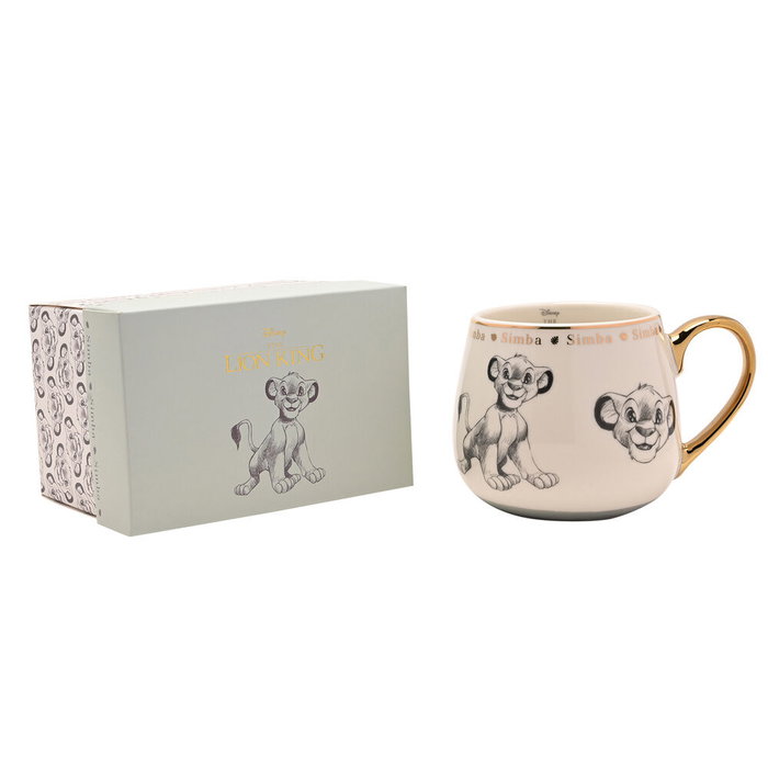 WIDDOP & CO - Mug Simba Le Roi Lion Disney avec illustrations et détails dorés - Tasse en porcelaine de Chine