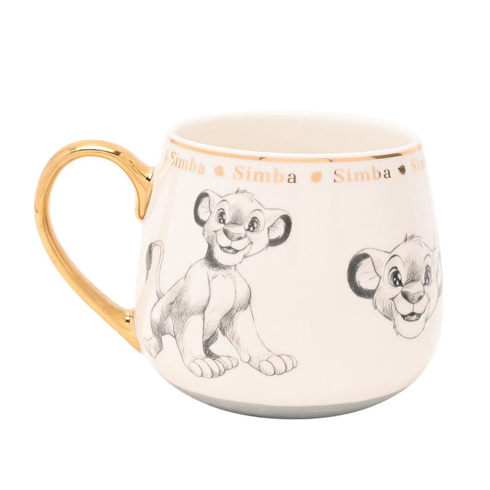 WIDDOP & CO - Mug Simba Le Roi Lion Disney avec illustrations et détails dorés - Tasse en porcelaine de Chine