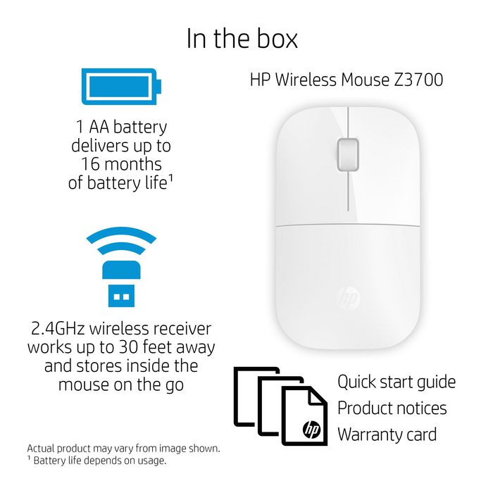 HP Z3700 - Souris sans fil optique 1200 DPI Bluetooth et USB, couleur blanche - Compatible Windows, Mac, Chrome OS