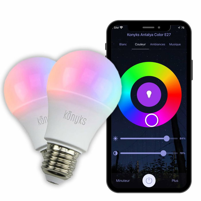 Konyks Antalya Easy E27 Pack de 2 Ampoules LED Connectées Wi-Fi + BT Konyks Antalya Easy E27 Pack de 2 Ampoules LED Connectées Wi-Fi + BT