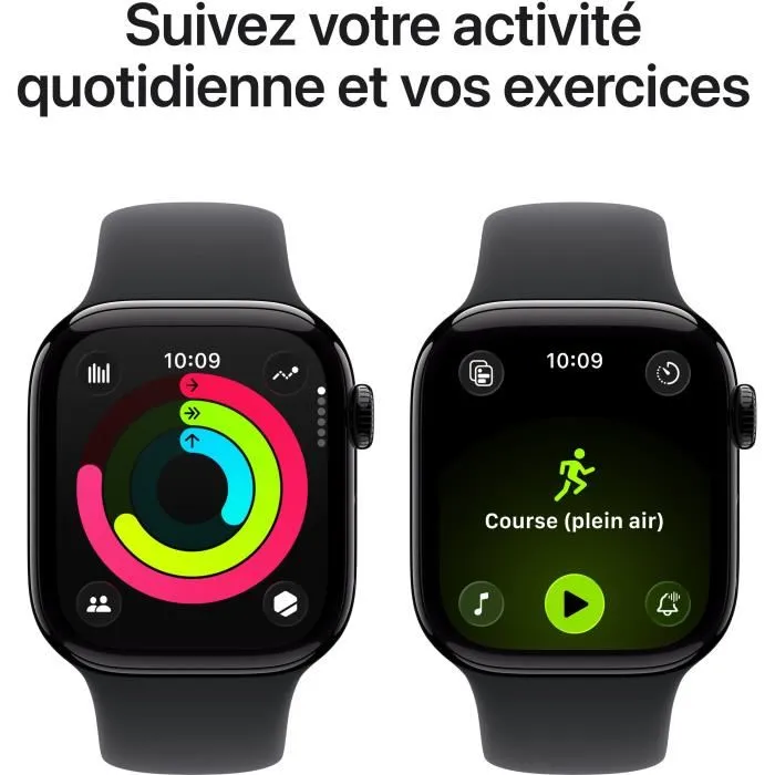 Apple Watch Series 11 GPS, boîtier aluminium noir intense 42mm, bracelet Sport Noir M/L