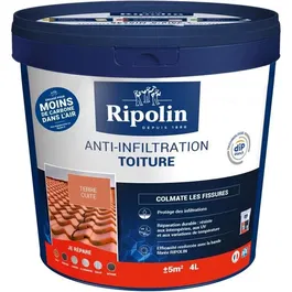 Ripolin RIPOLIN Revêtement de Toiture Anti-Infiltrations Terre Cuite 4L - Bicouche, 100% Étanche Technologie DIP Étanchae, Extérieur