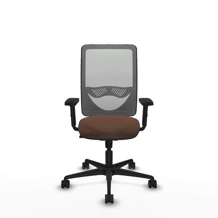 Chaise Zulema Synchro 3 positions tissu Marron foncé Maille Gris Base en nylon noir Accoudoir 2D Sans appui-tête Roulettes 65mm nylon