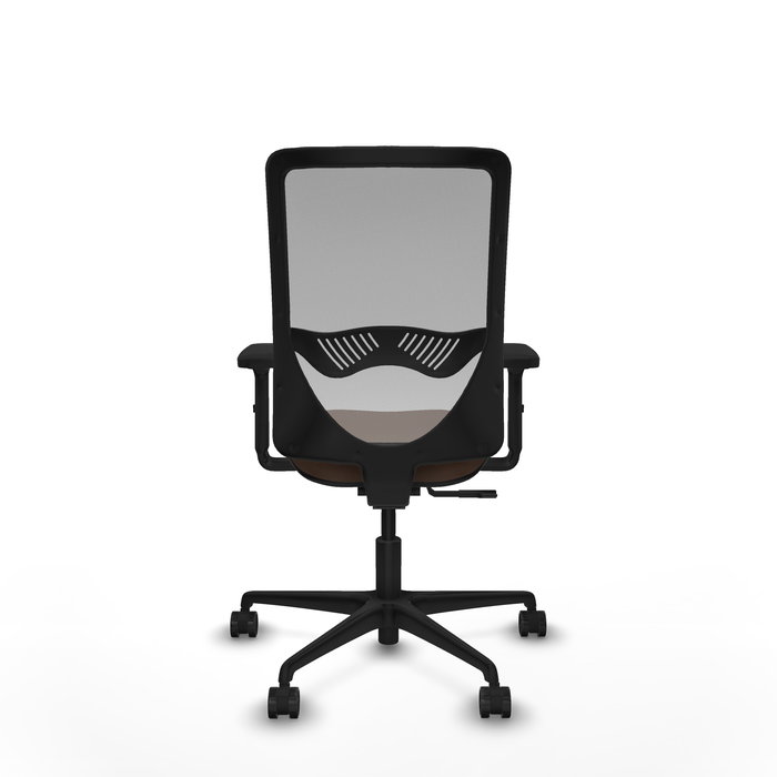 Chaise Zulema Synchro 3 positions tissu Marron foncé Maille Gris Base en nylon noir Accoudoir 2D Sans appui-tête Roulettes 65mm nylon