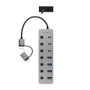 Nanocable Hub USB 3.0 à 7 ports avec connecteur interchangeable USB-A/USB-C, Argent