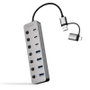 Nanocable Hub USB 3.0 à 7 ports avec connecteur interchangeable USB-A/USB-C, Argent