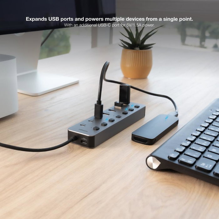 Nanocable Hub USB 3.0 à 7 ports avec connecteur interchangeable USB-A/USB-C, Argent Nanocable Hub USB 3.0 à 7 ports avec connecteur interchangeable USB-A/USB-C, Argent