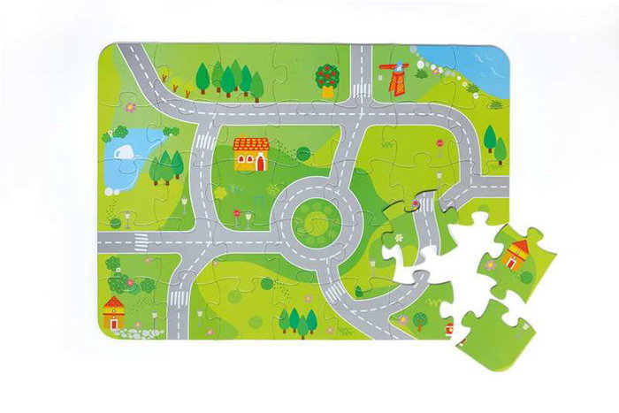 Molto - Jeux de blocs en bois thème ville pour enfants dans un conteneur de rangement 26x17.50x17.50 cm