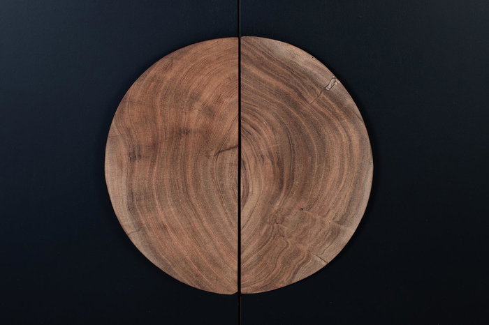 GINER Y COLOMER GYC - Buffet 4 portes en acacia massif naturel et noir - Meuble de rangement salon/salle à manger