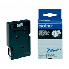 Brother TC-201 / TC201 Ruban d'impression Noir sur Blanc pour imprimante d'étiquettes