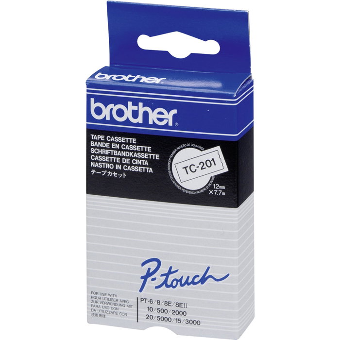 Brother TC-201 Ruban de lamination 12 mm x 7,7 m Blanc/Noir