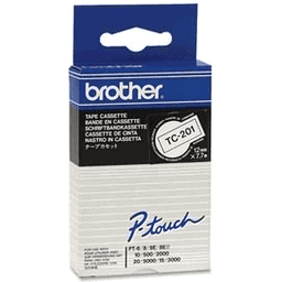 Brother TC-201 / TC201 Ruban d'impression Noir sur Blanc pour imprimante d'étiquettes