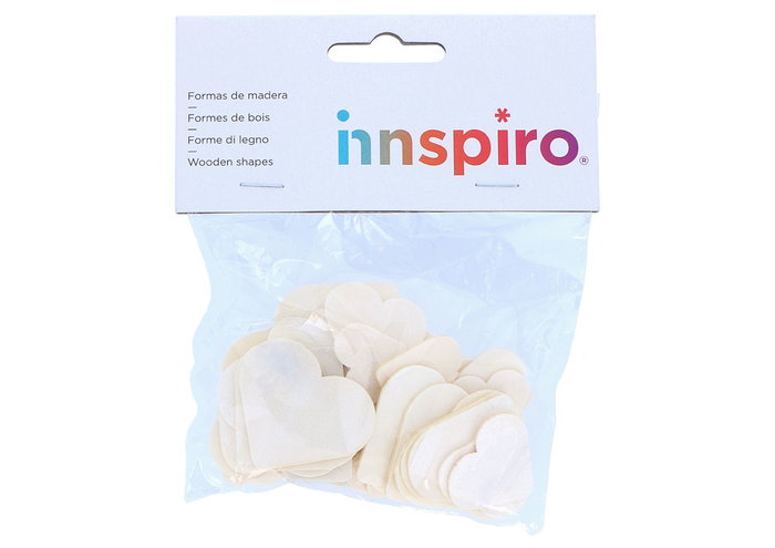 Innspiro Lot de 70 cœurs en bois naturel de tailles assorties