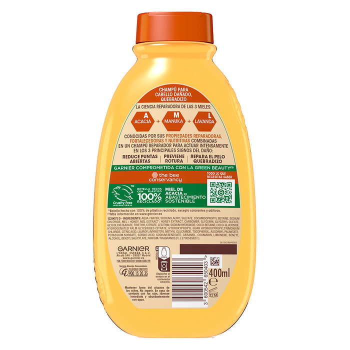 Garnier Trésors de Miel Shampoing Réparateur pour Cheveux Fragilisés et Cassants, 400 ml