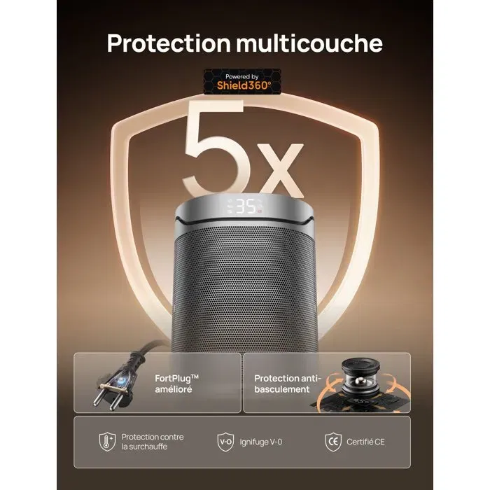 Dreo Heater 318 - Chauffage d'appoint Hyper-céramique Colonne 1500 W Noir, Oscillation 70°, Shield360°, Économie d'énergie Dreo Heater 318 - Chauffage d'appoint Hyper-céramique Colonne 1500 W Noir, Oscillation 70°, Shield360°, Économie d'énergie