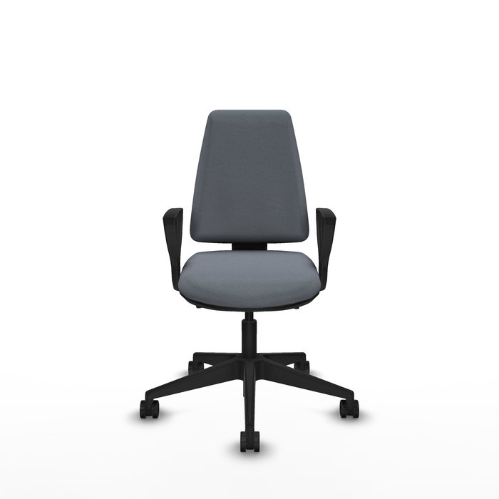 Chaise Elche Asynchrone Tissu Gris Base pyramidale noire Accoudoirs fixes Sans appui-tête Roulettes 65mm nylon