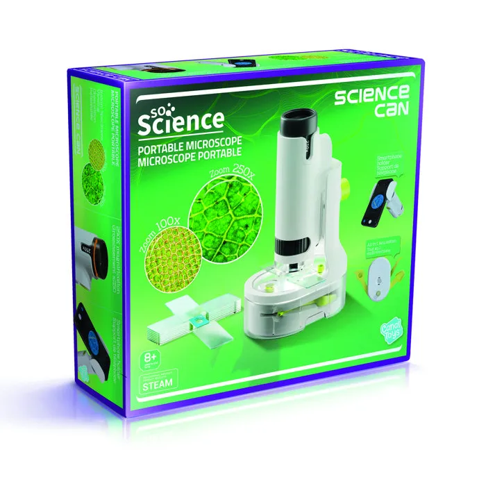 Canal Toys COS 001 - So Science - Microscope Portable 250x avec Base et Support Smartphone pour Observer et Capturer les Découvertes - Accessoires Inclus