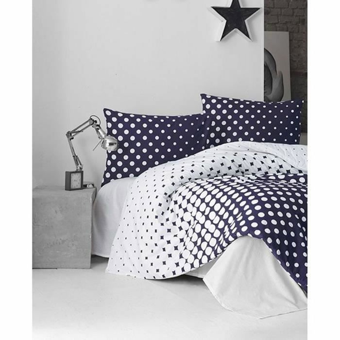 Parure de lit - 1 Housse de couette 220x240 cm + 2 taies d'oreiller 60x60 cm - 100% Coton Renforcé - Bleu