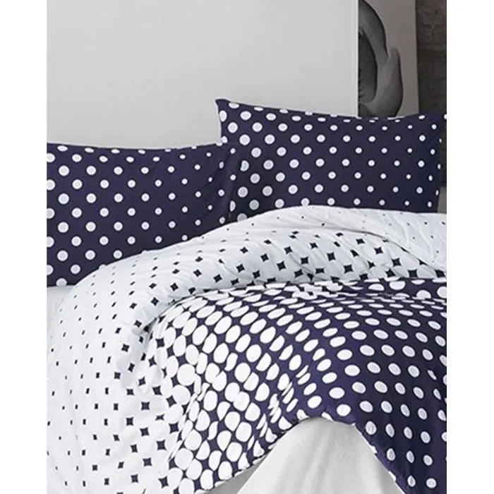 Parure de lit King - Housse de couette 240 x 220 cm et 2 taies d'oreiller 60 x 60 cm en 100% coton renforcé (140 fils) - Bleu et blanc - Fermeture à boutons et enveloppe