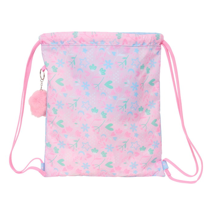 Sac à dos serré par des ficelles BlackFit8 Smile Bleu Rose 35 x 40 x 1 cm