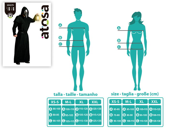 Atosa Déguisement Peste Noire avec Tunique et Capuche pour Homme Adulte - XL