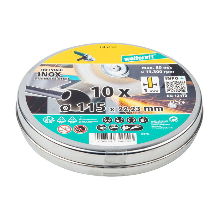 Wolfcraft Disque de coupe acier inox Ø115 x 1 x 22,23 mm, lot de 10