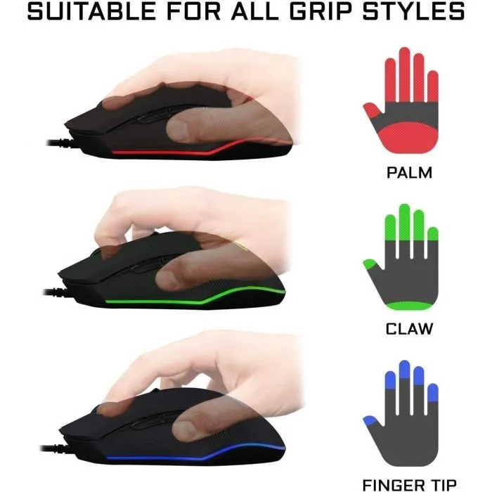 The G-Lab KULT HELIUM - Souris Gamer Filaire RGB avec 6 Boutons, 6400 DPI, Texture Soft Grip - Noir