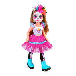 Nancy Poupée Famosa Un Día De Catrina Nac44000 - Look de la tradition mexicaine du Jour des morts, robe turquoise et rose à volants