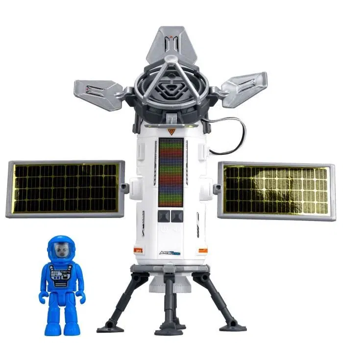 Silverlit ASTROPOD - Station de communication avec décodage Morse, effets sonores et lumineux, figurine et 15+ pièces à construire, 16 cm, piles incluses, pour enfant 6 ans et plus