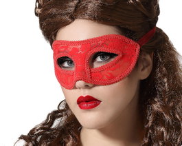 Antifaz vénitien rouge en dentelle 17x7cm