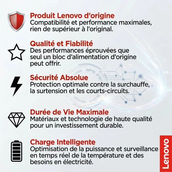 Lenovo Adaptateur secteur 65W USB-C GX20P92529 Noir