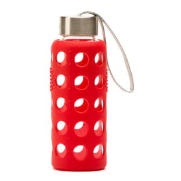 IRISANA Bouteille réutilisable en verre borosilicate avec silicone rouge 300ml