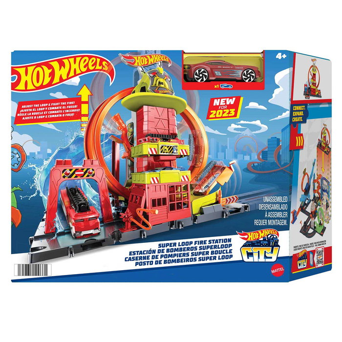 Hot Wheels City Parade de Pompiers Superloop HKX41 avec Camion de Pompiers, Jouet Enfant 4+ Ans