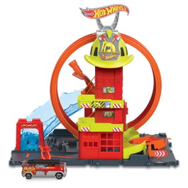 Hot Wheels - Parc de Pompiers Superloop HKX41 - Circuit Multiniveau avec Lanceur et Rampes - Jouet pour Enfants Dès 4 Ans