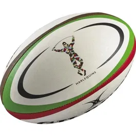 Gilbert Ballon de rugby REPLICA - Harlequins - Taille Midi - Idéal pour le rugby et le football américain - Noir, rouge et blanc
